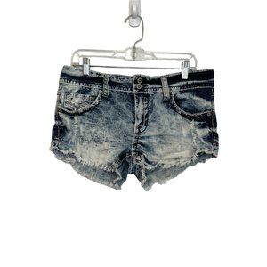 HYDRAULIC Bailey Jean Shorts Juniors 15/16 Blue Frayed Hem Distressed Mid Rise
